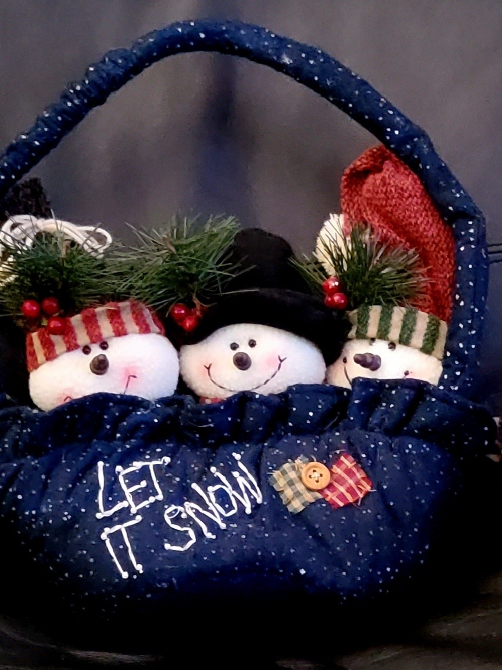 Let It Snow Navy Snowman Basket Decoration
